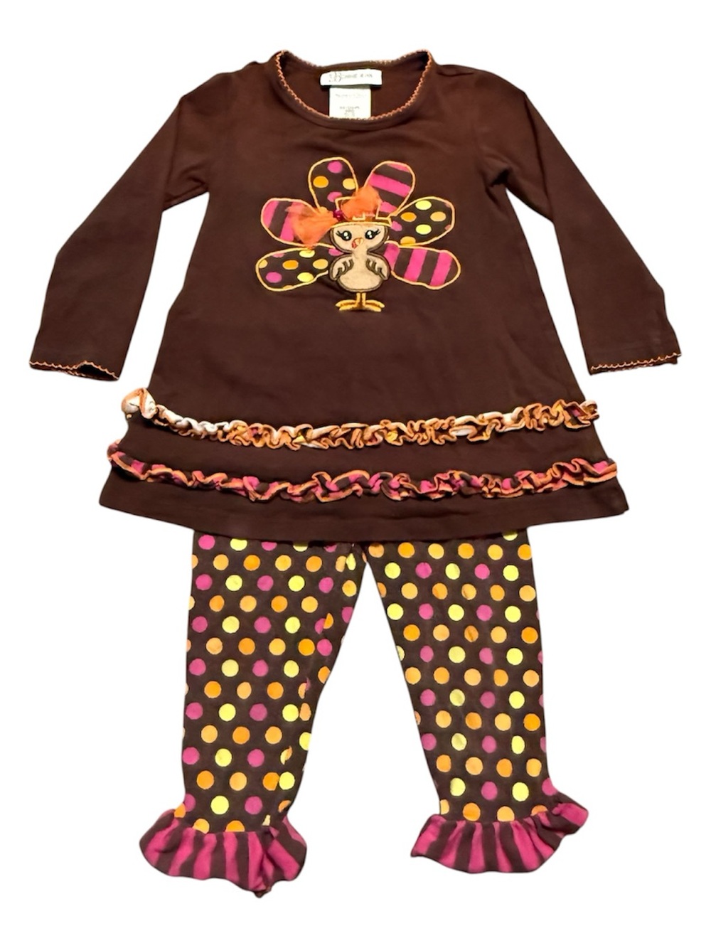 Bonnie Jean Girls Thanksgiving Outfit Set 2T Turkey Tunic Pants Fall
